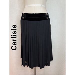 Carlisle Black Pleated Skirt Gold Button Detail Luxury Classic Chic 4